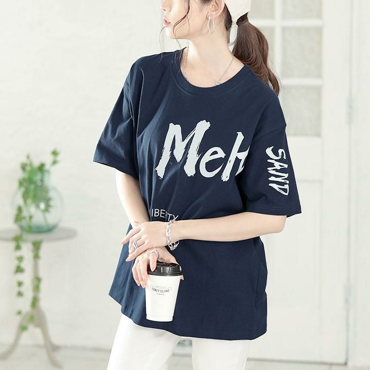 大きいサイズ レディース ビッグロゴコットンTシャツ　goldy-1661【メール便可】 ネイビー