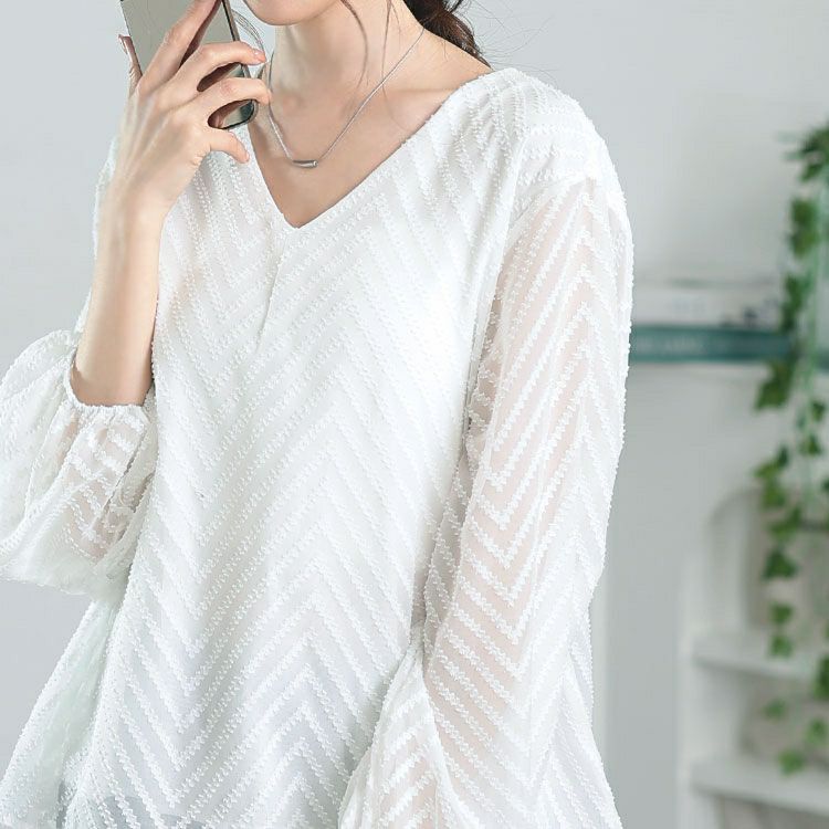 大きいサイズ レディース シアーVネックボリューム袖ブラウス　goldy-1663【メール便可】