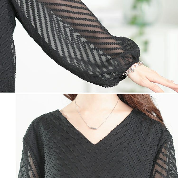 大きいサイズ レディース シアーVネックボリューム袖ブラウス　goldy-1663【メール便可】