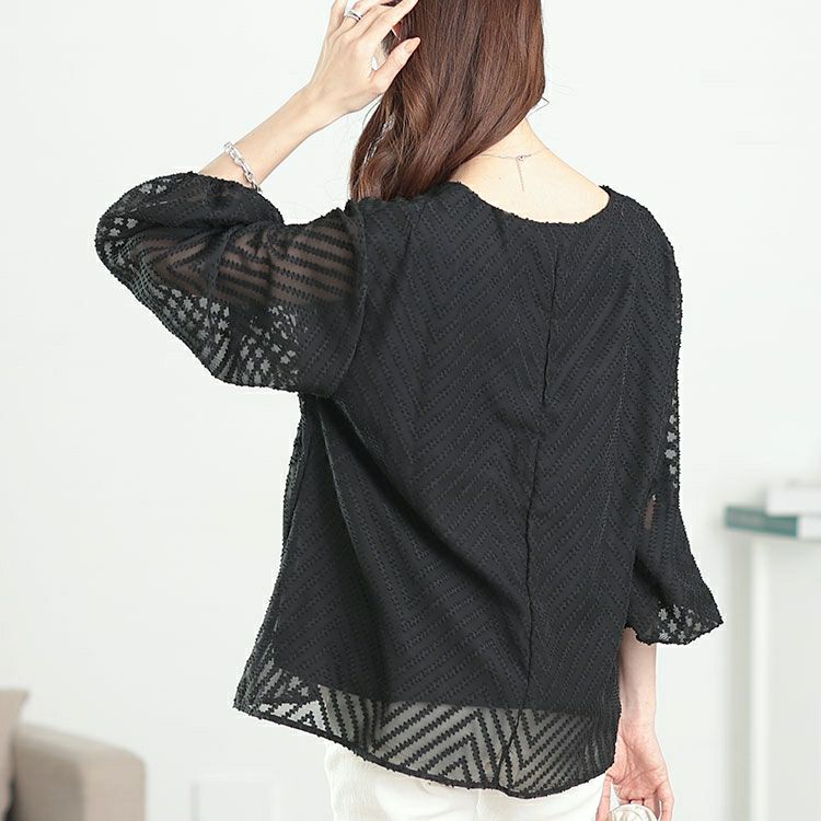 大きいサイズ レディース シアーVネックボリューム袖ブラウス　goldy-1663【メール便可】