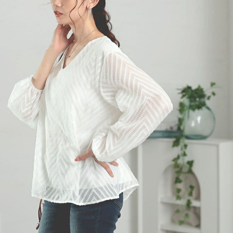 大きいサイズ レディース シアーVネックボリューム袖ブラウス　goldy-1663【メール便可】