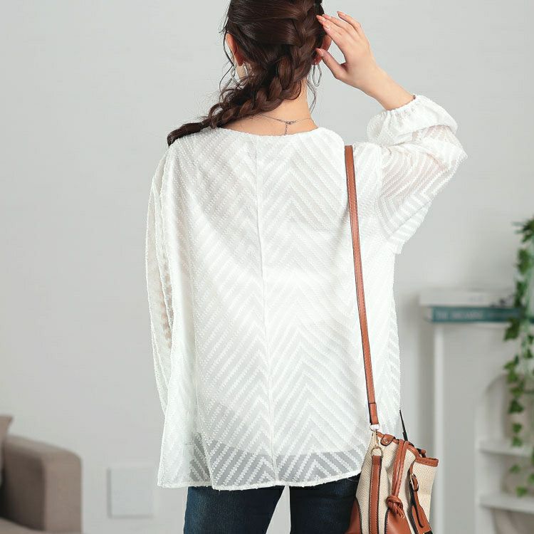 大きいサイズ レディース シアーVネックボリューム袖ブラウス　goldy-1663【メール便可】