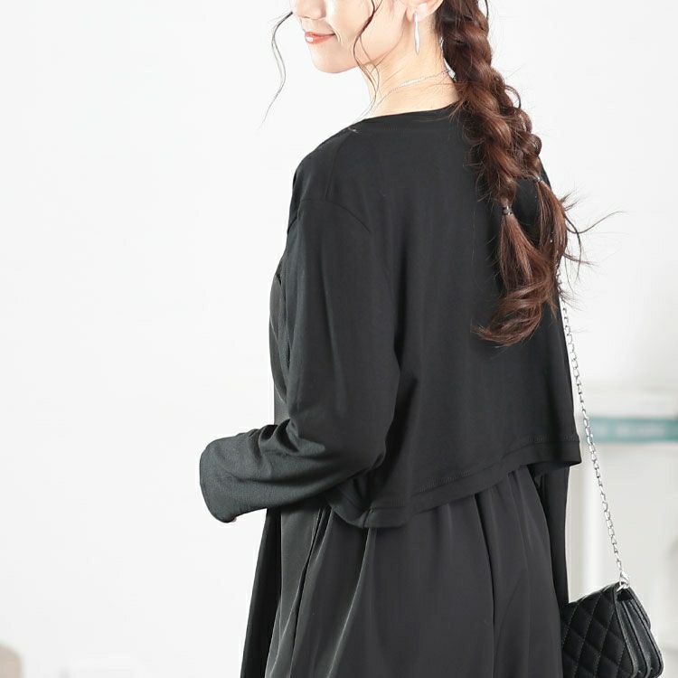 大きいサイズ レディース ショート丈トッパーカーディガン＆ワイドサロペットパンツ2点セット　goldy-1666