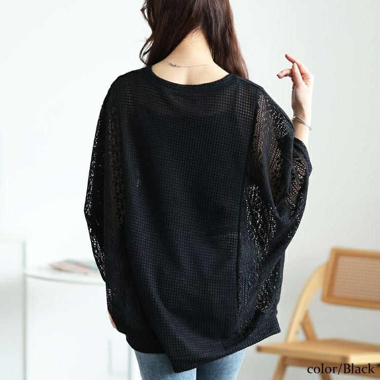 大きいサイズ レディース 配色レース編み切り替えニットドルマン　cast-5554019【メール便可】