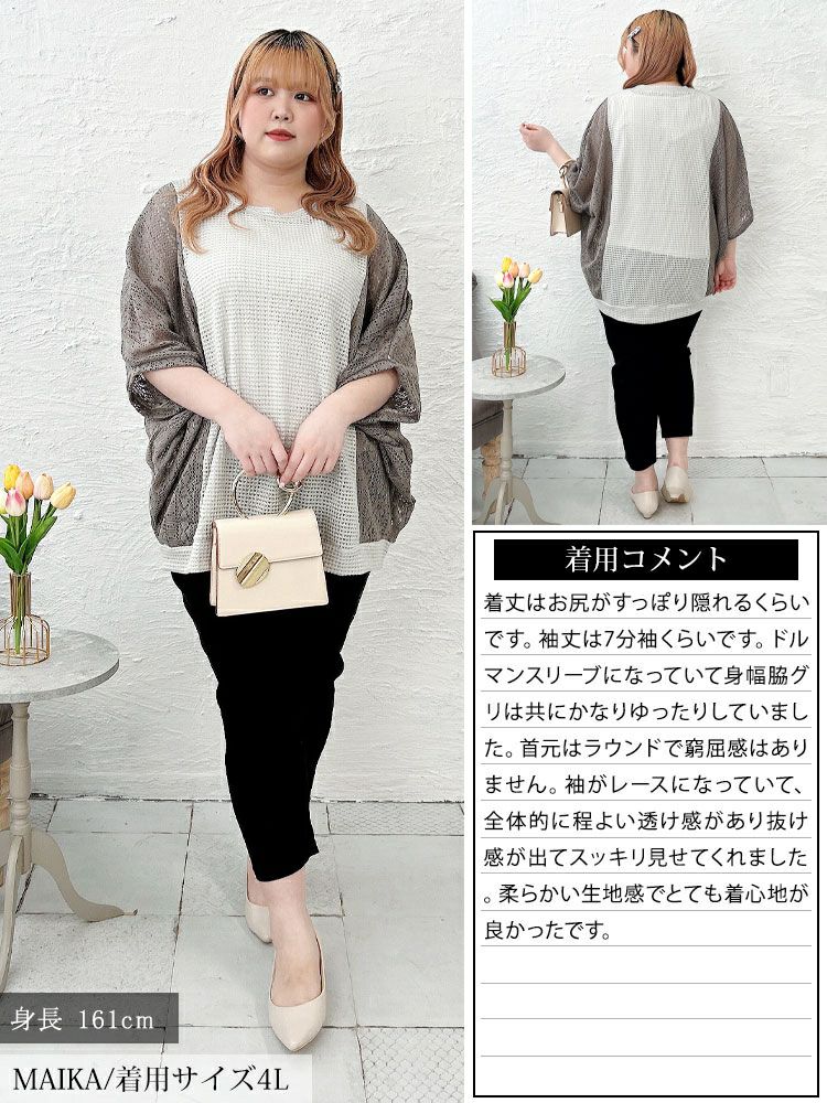 大きいサイズ レディース 配色レース編み切り替えニットドルマン　cast-5554019【メール便可】