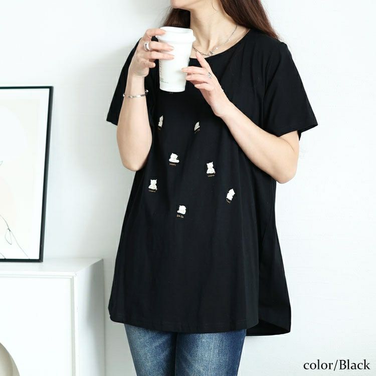 大きいサイズ レディース ネコプリントコットンチュニックカットソー　cast-5554002【メール便可】