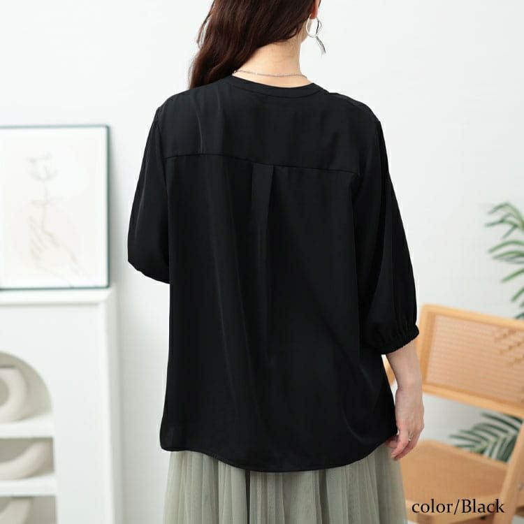 大きいサイズ レディース キーネックタックブラウス　fem-568【メール便可】