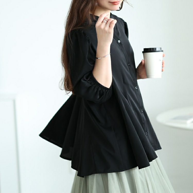 大きいサイズ レディース キーネックボリュームフレアブラウス　fem-569【メール便可】