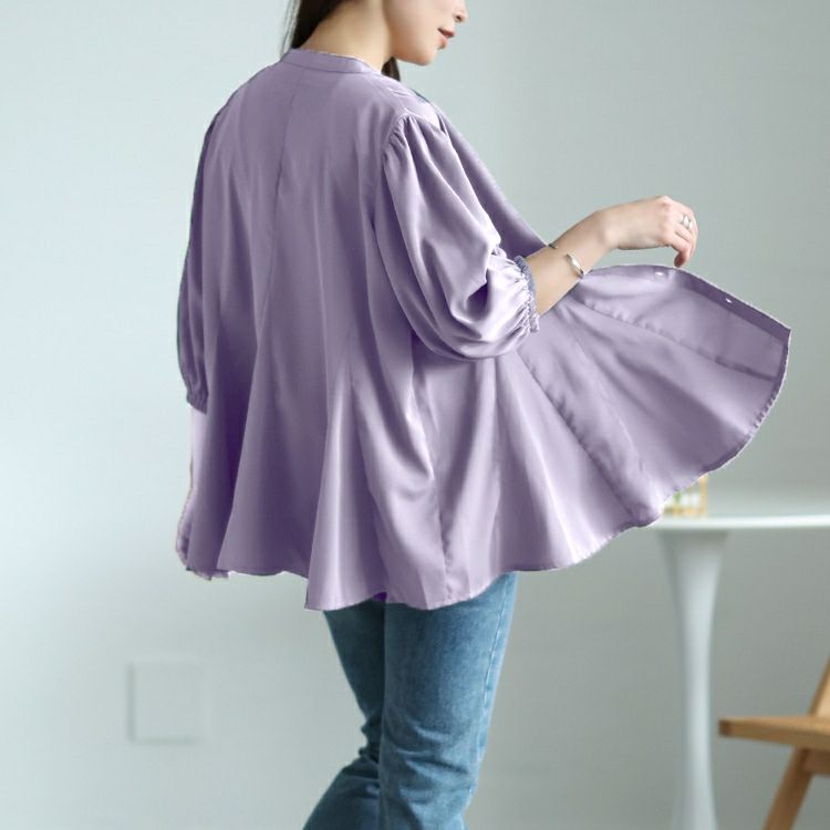 大きいサイズ レディース キーネックボリュームフレアブラウス　fem-569【メール便可】