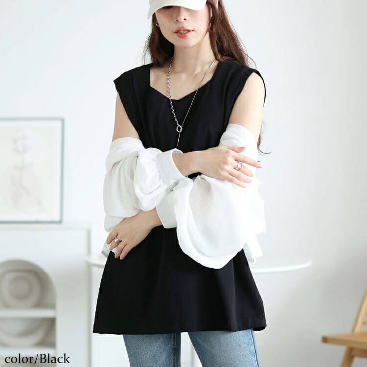 大きいサイズ レディース タックショルダーノースリーブチュニック　maru-30149【メール便可】