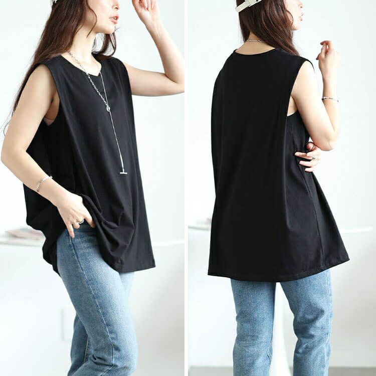 大きいサイズ レディース タックショルダーノースリーブチュニック　maru-30149【メール便可】