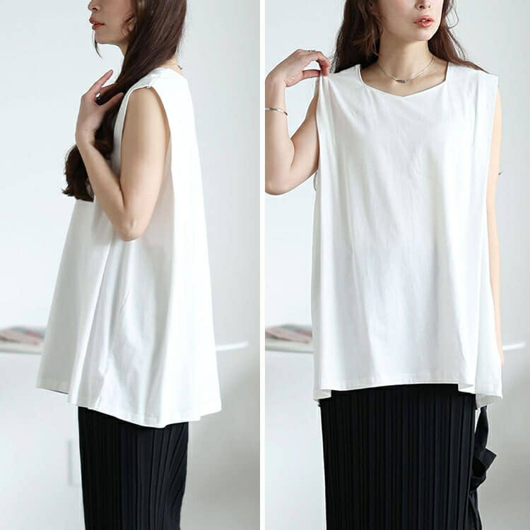 大きいサイズ レディース タックショルダーノースリーブチュニック　maru-30149【メール便可】