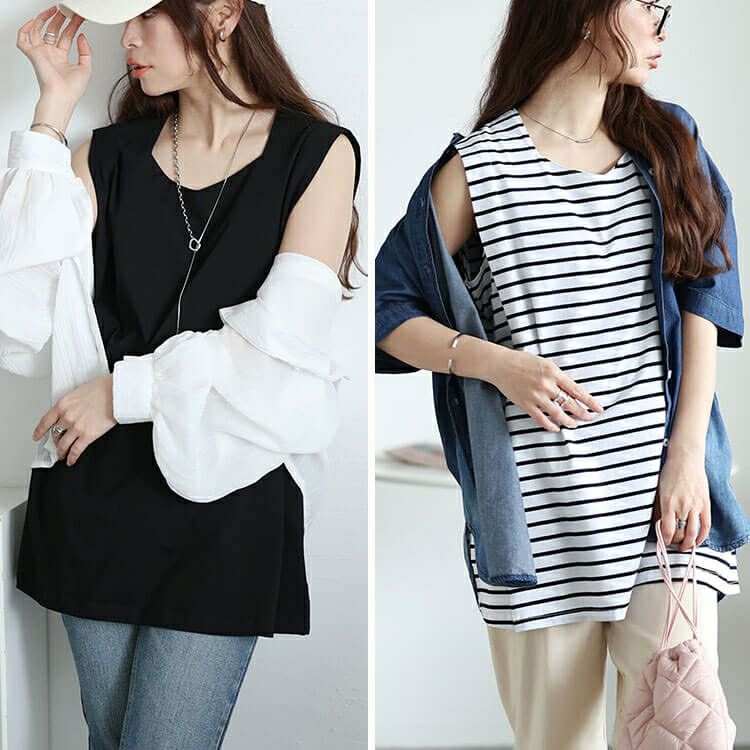 大きいサイズ レディース タックショルダーノースリーブチュニック　maru-30149【メール便可】