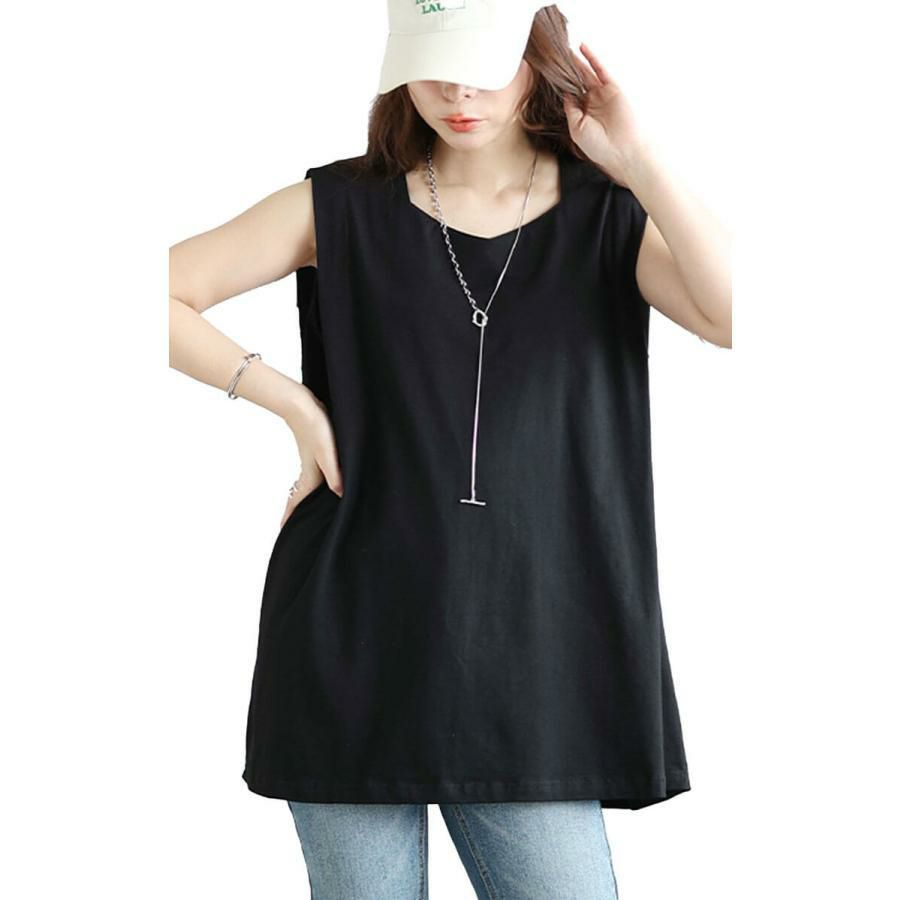 大きいサイズ レディース タックショルダーノースリーブチュニック