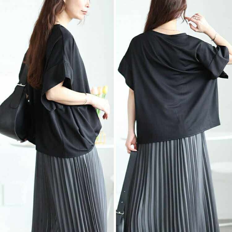 大きいサイズ レディース Vネックタケノコタックカットソー　maru-30147【メール便可】