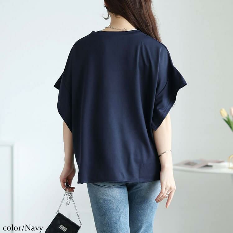 大きいサイズ レディース Vネックタケノコタックカットソー　maru-30147【メール便可】 ネイビー