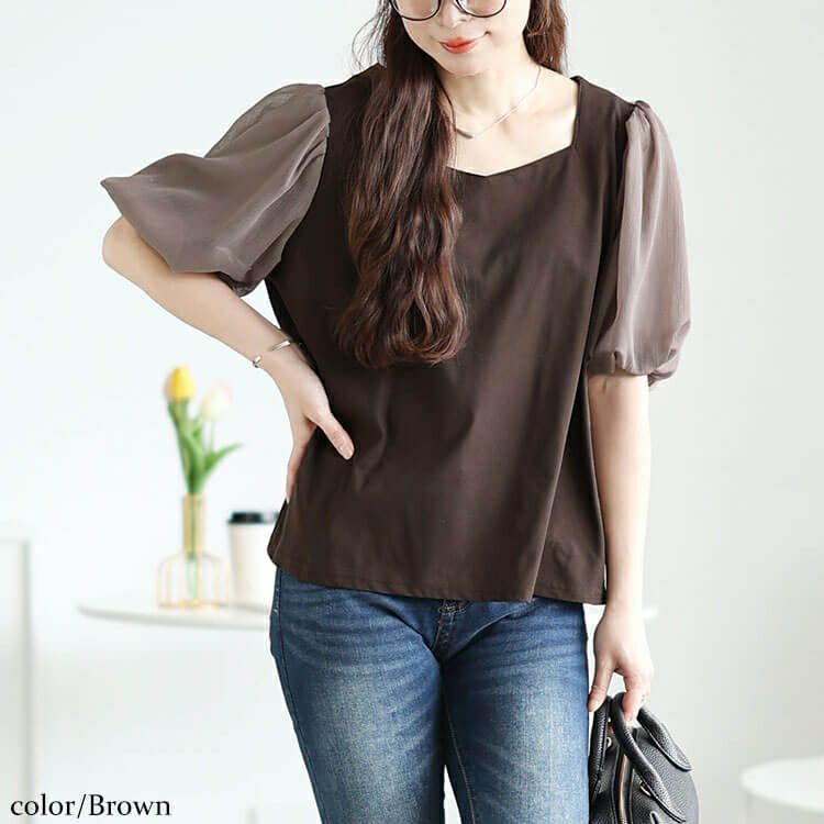 大きいサイズ レディース シフォンバルーンスリーブプルオーバー　maru-30146【メール便可】