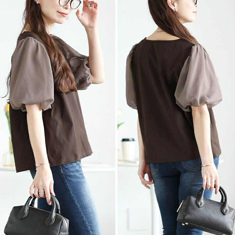 大きいサイズ レディース シフォンバルーンスリーブプルオーバー　maru-30146【メール便可】