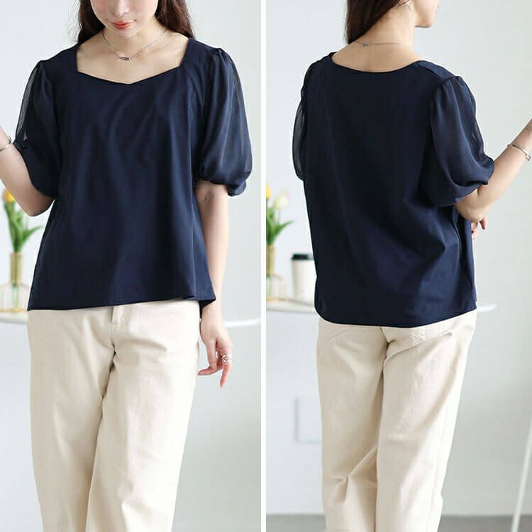 大きいサイズ レディース シフォンバルーンスリーブプルオーバー　maru-30146【メール便可】