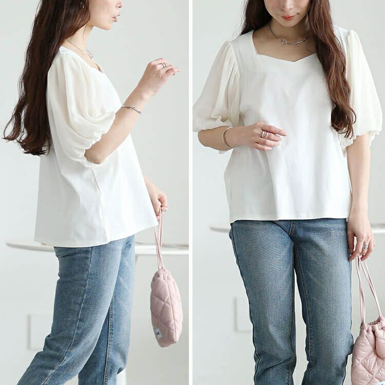 大きいサイズ レディース シフォンバルーンスリーブプルオーバー　maru-30146【メール便可】