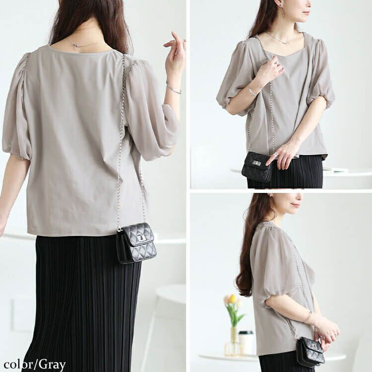 大きいサイズ レディース シフォンバルーンスリーブプルオーバー　maru-30146【メール便可】