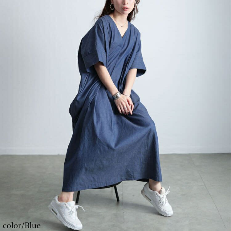 大きいサイズ レディース コットンシャンブレータックワンピース　maru-30144【メール便可】