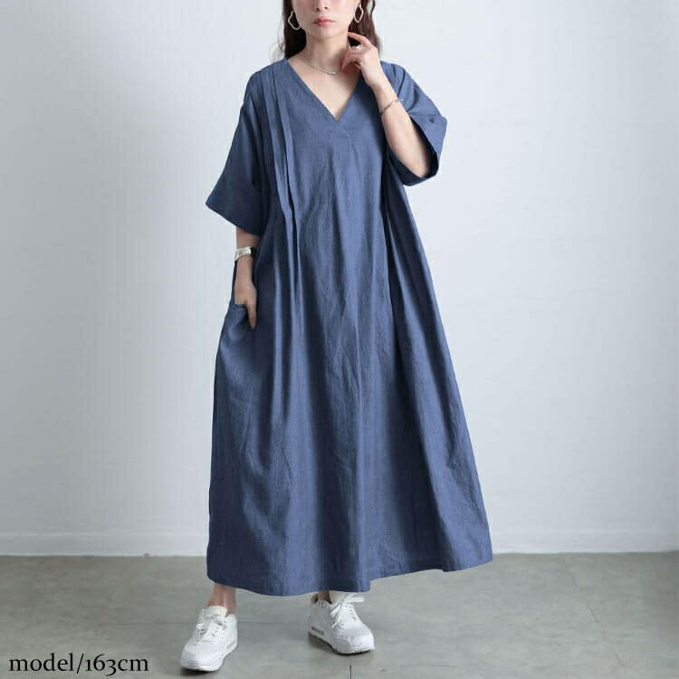 大きいサイズ レディース コットンシャンブレータックワンピース　maru-30144【メール便可】