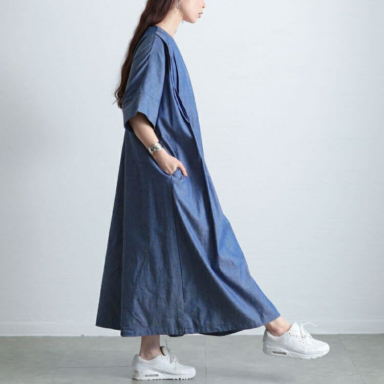 大きいサイズ レディース コットンシャンブレータックワンピース　maru-30144【メール便可】
