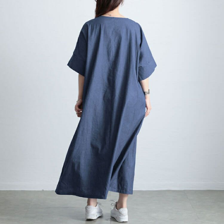 大きいサイズ レディース コットンシャンブレータックワンピース　maru-30144【メール便可】