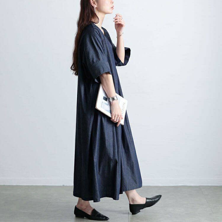 大きいサイズ レディース コットンシャンブレータックワンピース　maru-30144【メール便可】