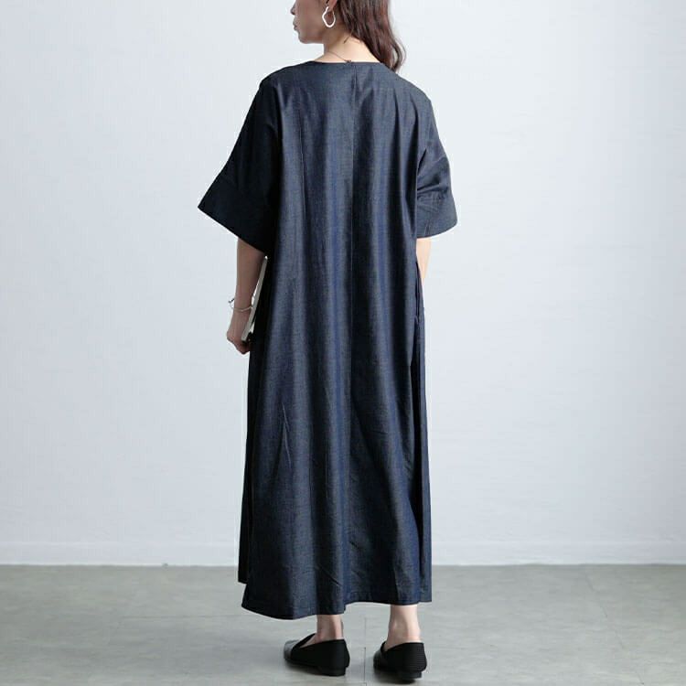 大きいサイズ レディース コットンシャンブレータックワンピース　maru-30144【メール便可】