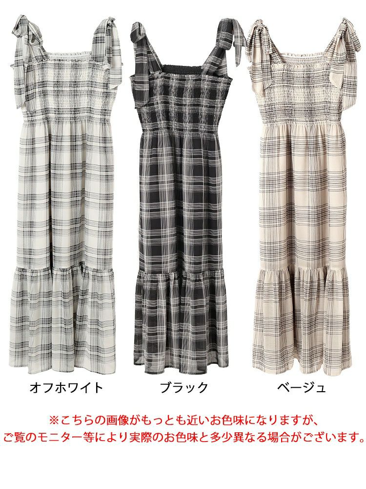 大きいサイズ レディース チェック柄肩リボンワンピース　tani-36818ll