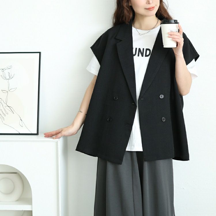 大きいサイズ レディース 麻調テーラードジレ　tani-36767ll【メール便可】