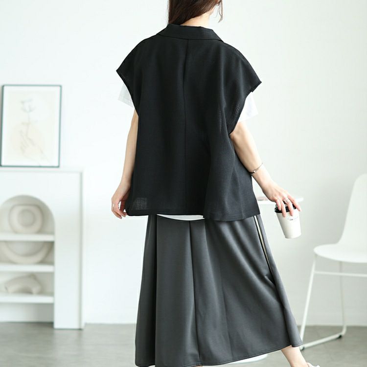 大きいサイズ レディース 麻調テーラードジレ　tani-36767ll【メール便可】