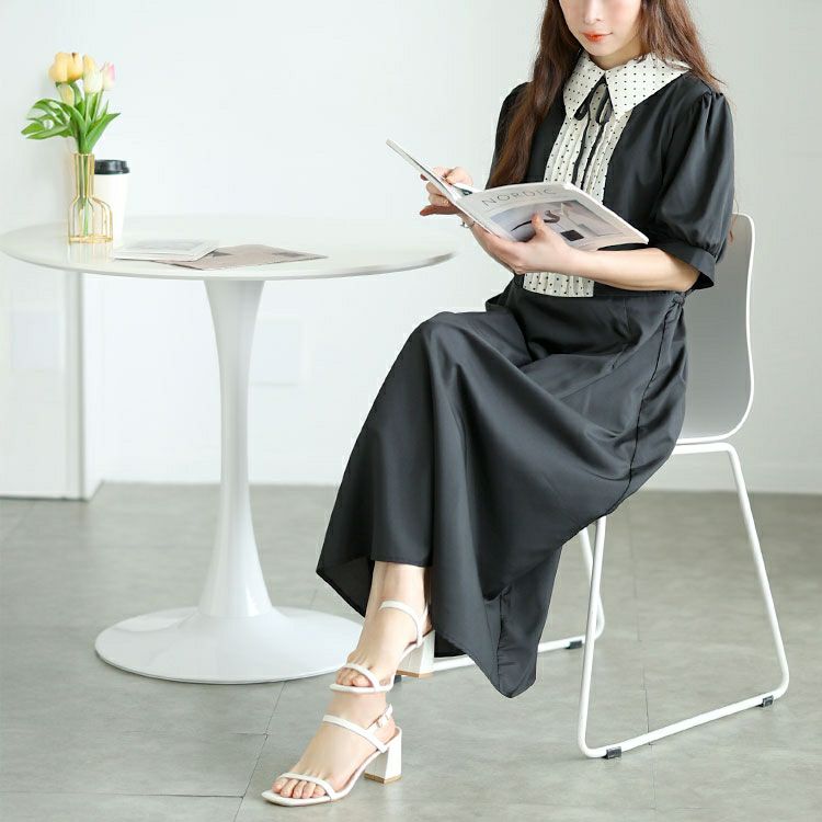 大きいサイズ レディース ドットピンタック切り替えリボンワンピース　tani-36136ll