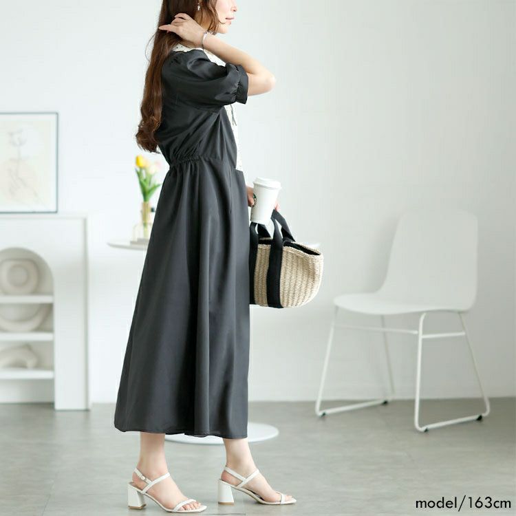 大きいサイズ レディース ドットピンタック切り替えリボンワンピース　tani-36136ll