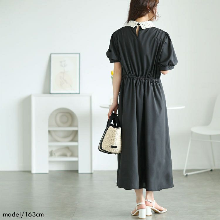 大きいサイズ レディース ドットピンタック切り替えリボンワンピース　tani-36136ll