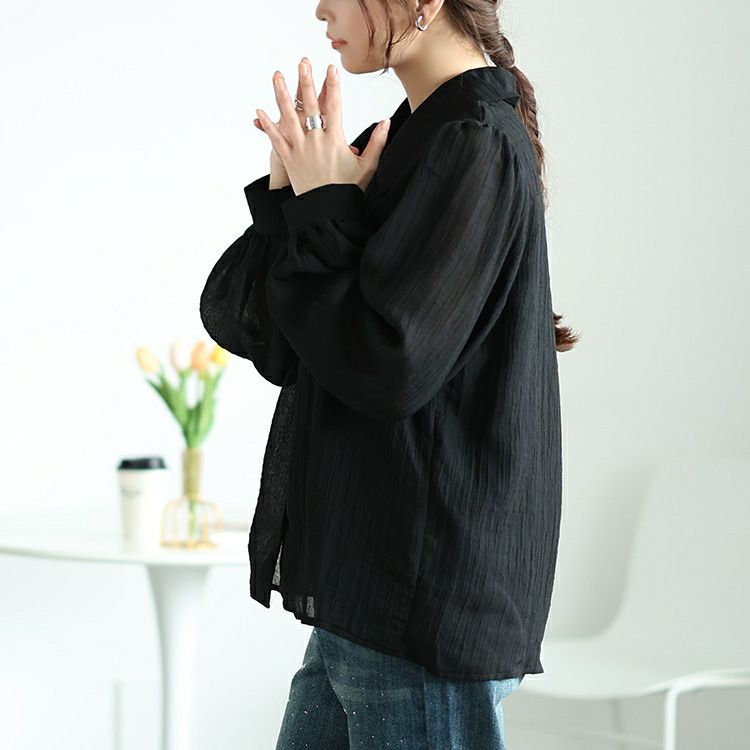 大きいサイズ レディース ボリュームスリーブシワ加工シアーシャツ　jp523【メール便可】