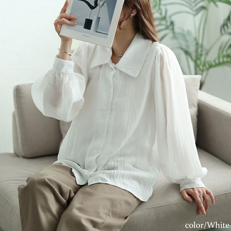 大きいサイズ レディース ボリュームスリーブシワ加工シアーシャツ　jp523【メール便可】