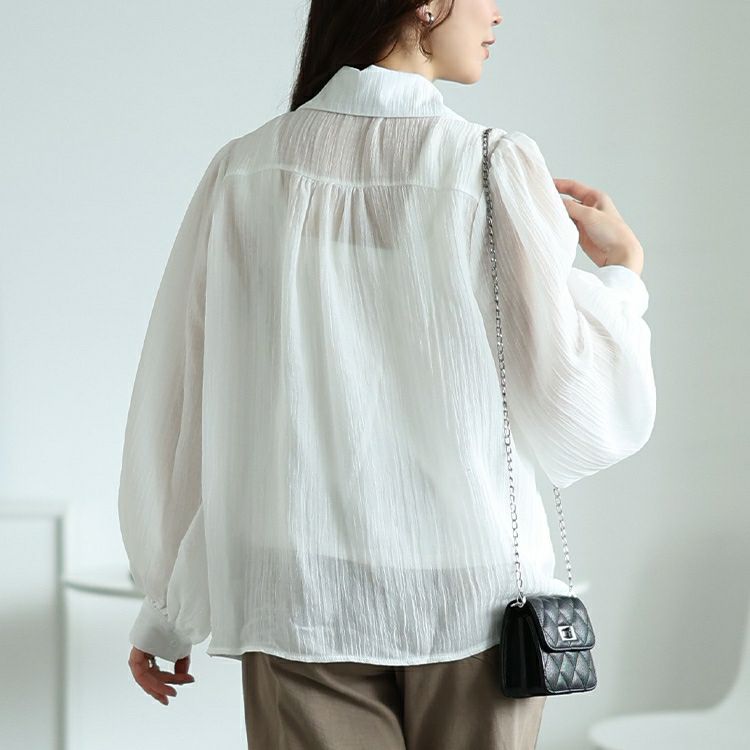 大きいサイズ レディース ボリュームスリーブシワ加工シアーシャツ　jp523【メール便可】