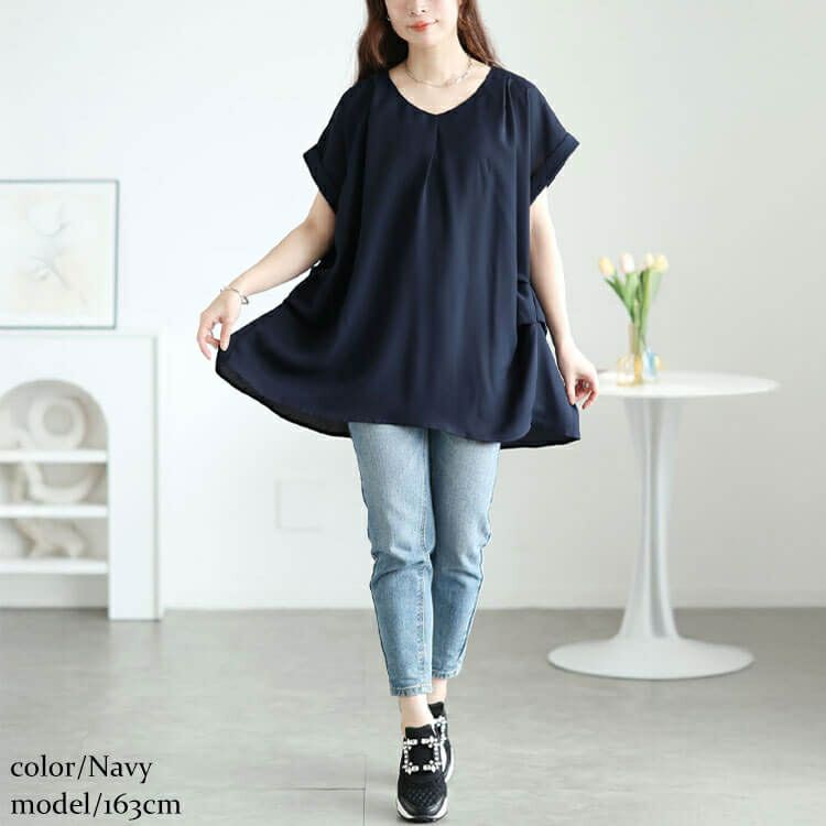 大きいサイズ レディース バックプリーツタックドルマンチュニック　jp522【メール便可】