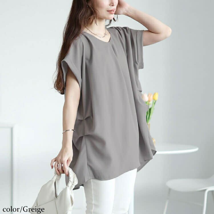 大きいサイズ レディース バックプリーツタックドルマンチュニック　jp522【メール便可】