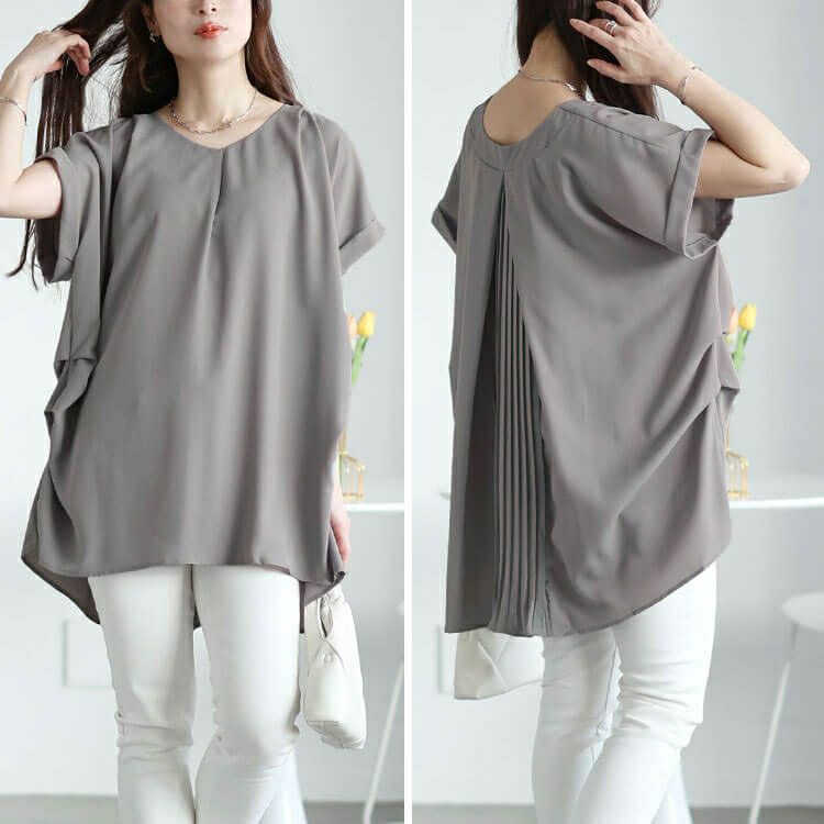 大きいサイズ レディース バックプリーツタックドルマンチュニック　jp522【メール便可】