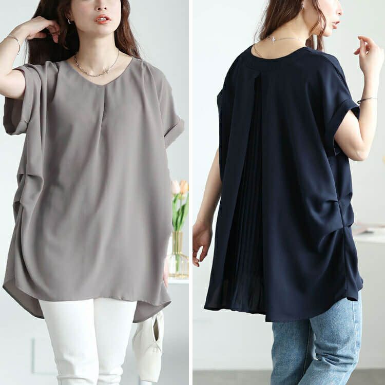 大きいサイズ レディース バックプリーツタックドルマンチュニック　jp522【メール便可】