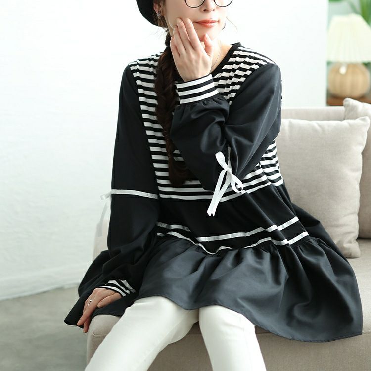 大きいサイズ レディース ボーダーペプラムドッキングチュニック　jp534【メール便可】