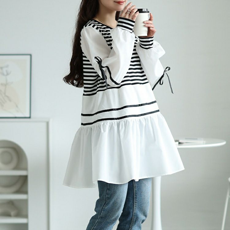 大きいサイズ レディース ボーダーペプラムドッキングチュニック　jp534【メール便可】