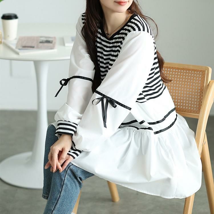 大きいサイズ レディース ボーダーペプラムドッキングチュニック　jp534【メール便可】 ホワイト