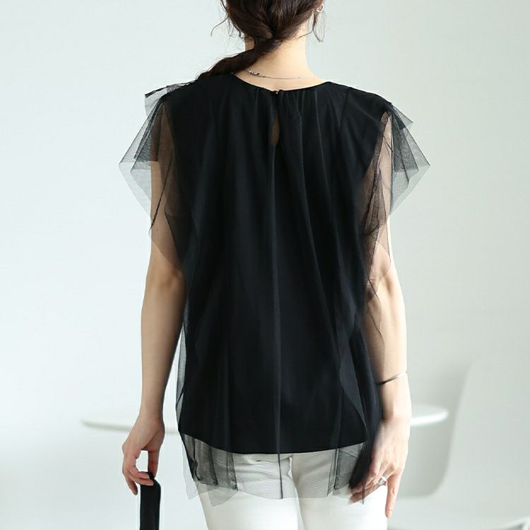 大きいサイズ レディース フリル＆タックチュールレイヤードトップス　jp525【メール便可】