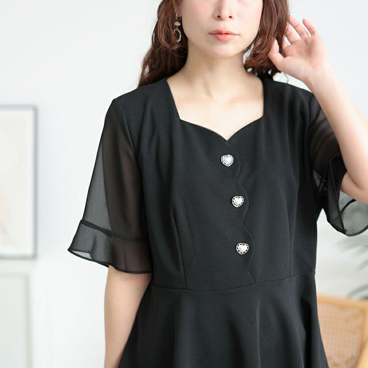 大きいサイズ レディース ハートネックパールボタンペプラムトップス　goldy-1662【メール便可】