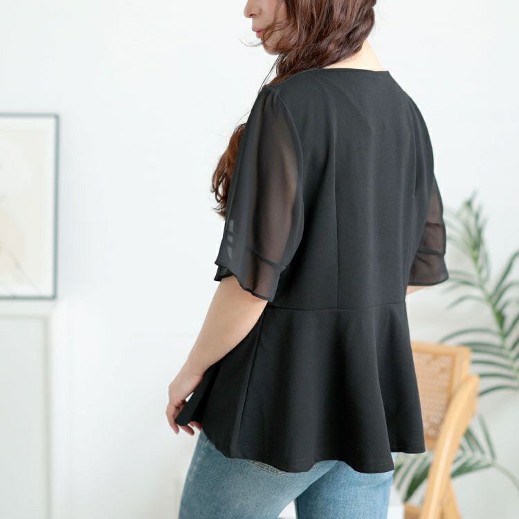 大きいサイズ レディース ハートネックパールボタンペプラムトップス　goldy-1662【メール便可】